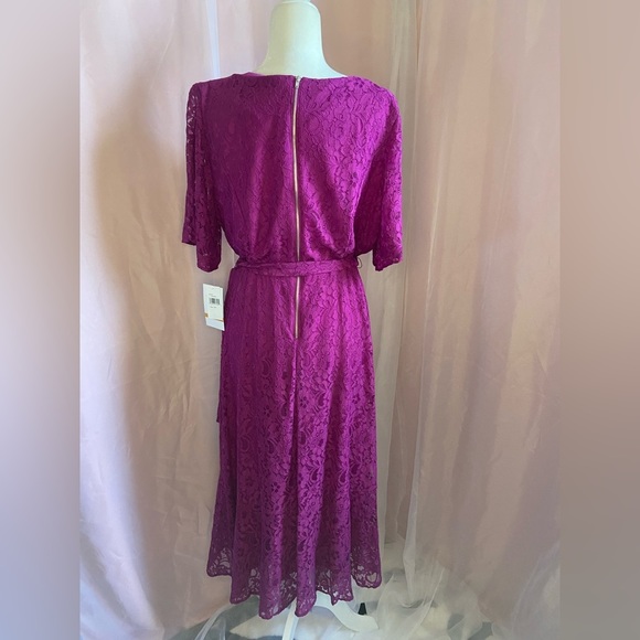 NWT Maison Tara Fuchsia Scoop Neck 3/4 Sleeve Lace Flowy Tier Ruffle Dress BB104 - Picture 6 of 13